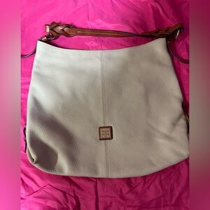 Dooney & Bourke Pebbled Beige Canvas Twist Strap Hobo